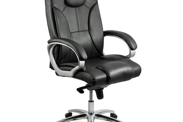 Scaun de birou OFF 5860 din piele naturala, negru, cu baza metalica