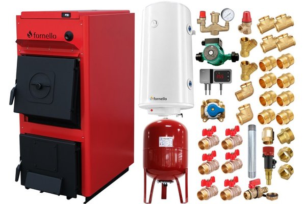 Pachet centrala Fornello T-PRO 40 kW pe combustibil solid, boiler 100 L, vas de expansiune si accesorii