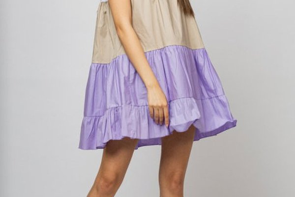 Rochie din poplin de bumbac cu volane colorate lila, bej si alb