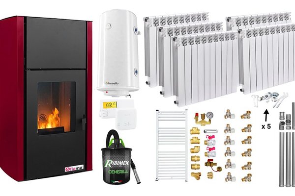 Pachet Complect Termosemineu pe Peleti Fornello Fiama Confort 25 kW Bordeaux