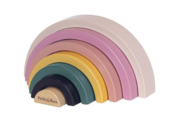 Jucarie de stivuire, Petite&Mars, Rainbow Stardust Wood of Mars, 7 piese, 24 luni+, Multicolor