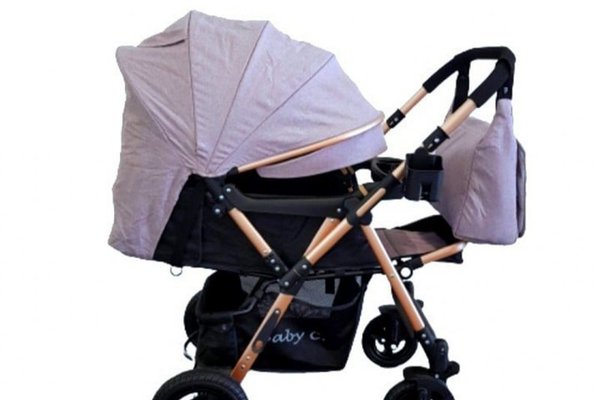 Carucior pentru copii Baby Care PRO 511 Gri Cu geanta bebe inclusa, Cadru aluminiu, Maner reversibil, Spatar reglabil in 5 trepte, Amortizoare, Plasa insecte, Frana picior, Pliabil