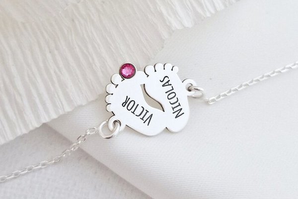 Bratara picioruse personalizate cu lantisor - Argint 925 - Cristal Swarovski