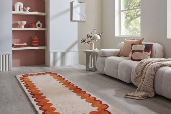 Covor traversa Flair Rugs Wiggle Wool, portocaliu, 80x230 cm, lana 100%, tuftat manual