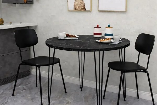 Masa de bucatarie rotunda Homs, negru marmurat, 70x70 cm, A0048
