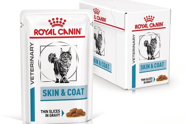 ROYAL CANIN Skin & Coat, formula veterinara, plic hrana umeda pisici, afectiuni dermatologice, 12x85 g