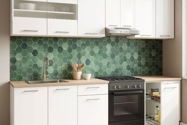 Set de Bucatarie GERMANIA 240 cm, 8 Corpuri, Blat Gros Alb
