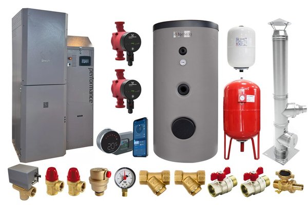 Centrala pe peleti Fornello Slimpel Automatic 40 kw - Pachet Premium cu Boiler si Termostat Inteligent