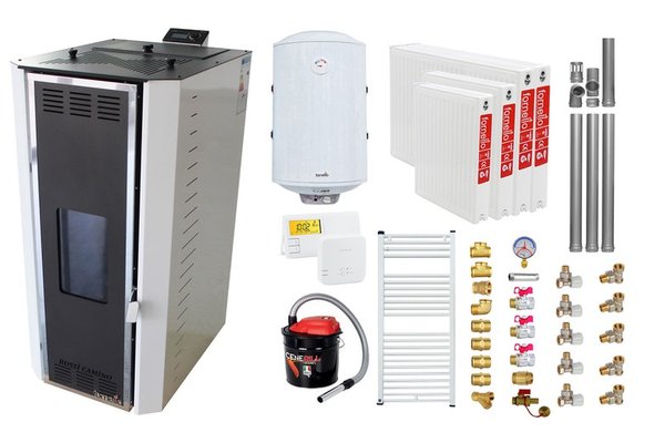 Pachet Complet Termosemineu pe Peleti Fornello Camino Rossi 25 kW cu Accesorii
