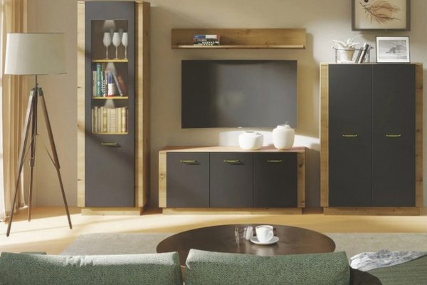 Living SOFIA Z.A., 4 corpuri, corp artisan, fronturi MDF artisan + negru, 290x39x198 cm