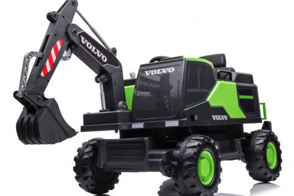 Excavator electric pentru copii Volvo 90W 12V, incarcator actionat electric, culoare verde