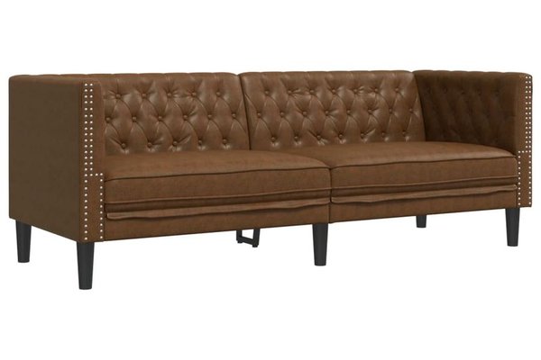 Canapea Chesterfield maro cu 3 locuri, tapiterie din piele intoarsa ecologica