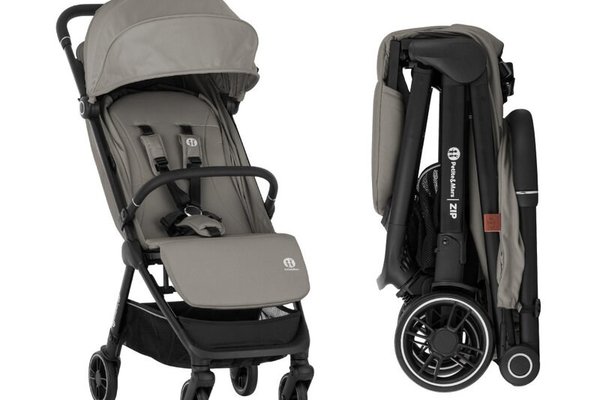 Carucior sport Petite&Mars ZIP cu pliere automata, ideal pentru calatorii, de la nastere pana la 22 kg, usor si confortabil, Gri