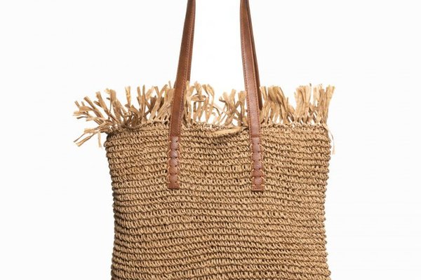 Geanta shopper bej inchis cu manere din piele ecologica si franjuri decorative
