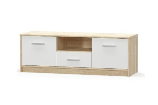 Comoda TV TIPS, 2 usi, 1 sertar, stejar sonoma + alb, 123,2x38,3x42,5 cm