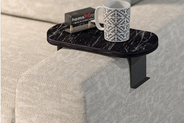 Măsuță laterală Verla Homs, negru marmorat, ajustabilă, model 25041