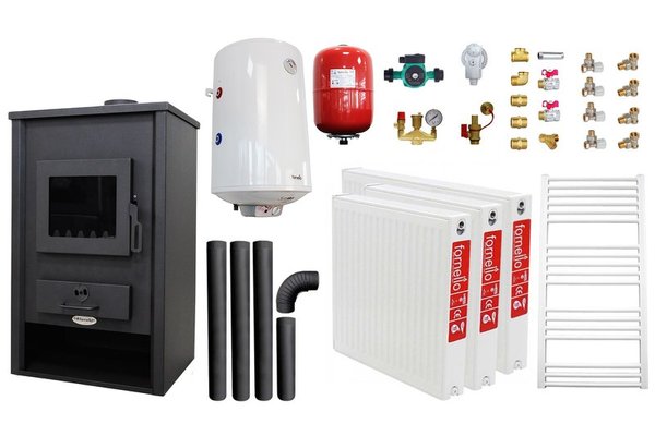 Sistem de incalzire si apa calda pentru 2 camere - Termosemineu Fornello PADOVA E, 19.4 kW, boiler 80l, kit complet