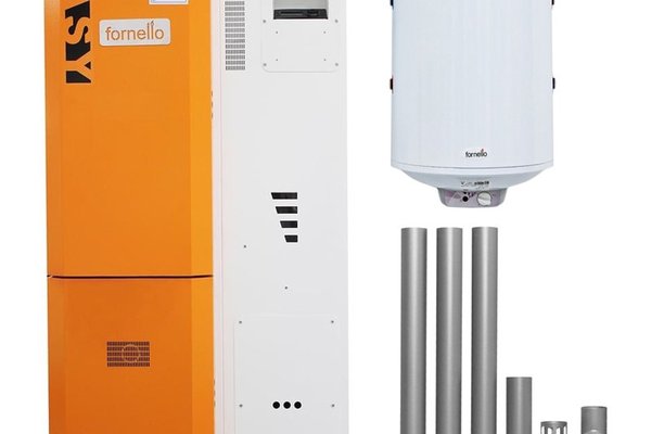 Pachet Centrala pe peleti Fornello Slimpell Easy 25 kw, arzator inox, pompa de circulatie, pompa electronica Grundfos, A+, Boiler Termoelectric Fornello 100l, kit evacuare 100 mm, 3,5 metri si reductie 100 -120 mm