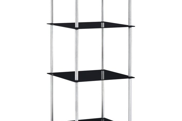 Raft modern cu 4 etaje, negru, 40 x 40 x 100 cm, din sticla securizata