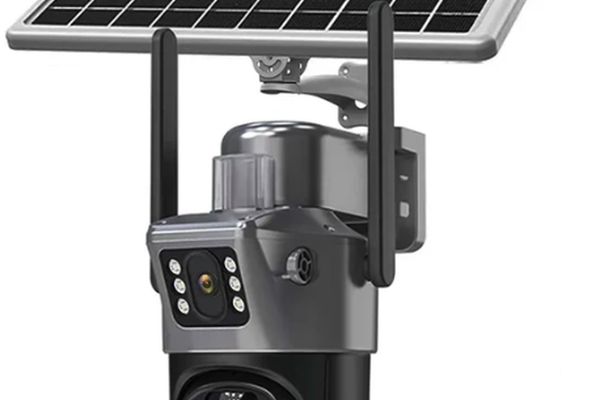 Camera de supraveghere V380 cu panou solar 8MP Detectare PIR lentile duble GRI