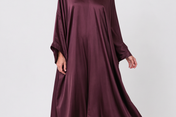 Rochie lunga caftan din satin cu matase si vascoza - bordo