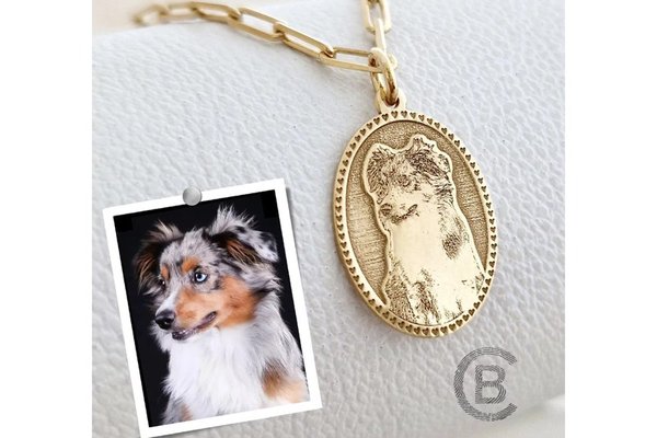 Lantisor personalizata cu poza - Ovalul Amintirilor - Model fotogravura relief - Argint 925 placat cu Aur Galben 18K