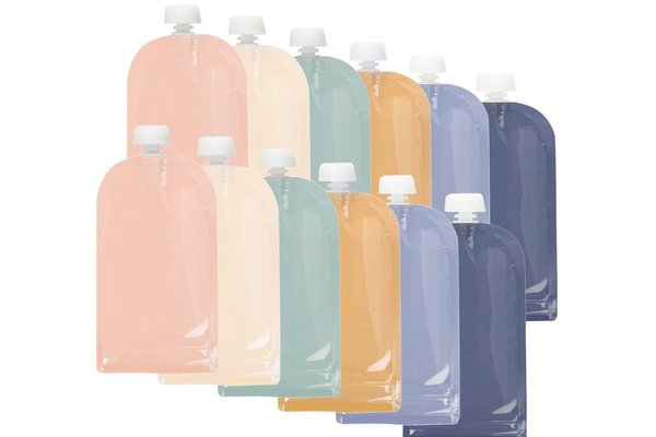 Set 12 Pungi Reutilizabile Jane pentru Hrana Bebelusului, 100 ml, Inchidere Ermetica, BPA-free, Multicolor