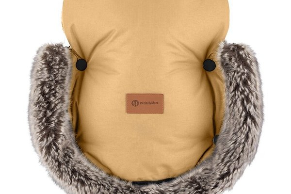 Manusi Furry pentru carucior, Petite&Mars, cu blanita detasabila, impermeabile, pentru vreme rece, inchidere prin capse, culoare Elegant Caramel