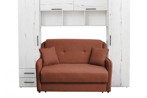 Set dormitor tineret YASMIN M1, 3 corpuri, alb Elvetia, 238x50x200 cm + Canapea GALA extensibila, 2 locuri, caramiziu, 143x98x98 cm