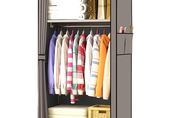 UB Dulap HAINE Textil 2 Rafturi 56x 44 x 146cm GRI si Depozitare Laterala