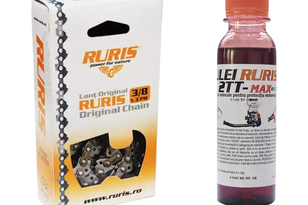 Lant drujba Ruris 242, RM420, DAC 401S, DAC 322E, 28+1 dinti, pas 3/8, 40cm + Ulei Ruris 2TT-Max, 125ml