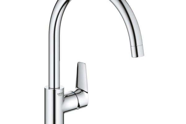 Baterie de bucatarie Grohe BauEdge 31367001, pipa inalta pivotanta 360°, crom
