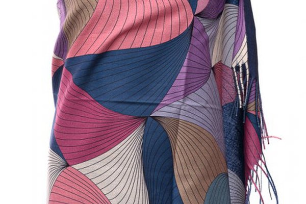 Esarfa cashmere cu design multicolor in mov, roz si albastru