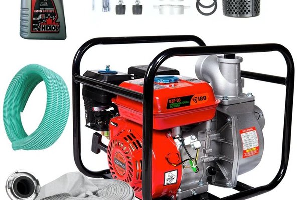 Motopompa BZP-30 de la IBO - 3 toli, 1000 l/min, 6.5CP, set cu furtunuri de 20m si 8m, Ulei 4 Timpi