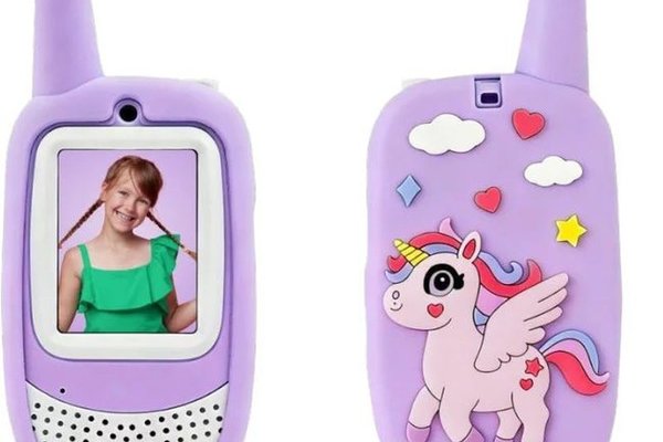 Free2Play Unicorn - set de 2 statii Walkie-Talkie video cu camera, ecran IPS de 2 inch si raza de 300 m, roz, 3 ani+