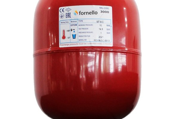 Vas de Expansiune Termic Fornello 12 Litri Vertical, Rosu, Presiune Maxima 10 Bar, Membrana EPDM