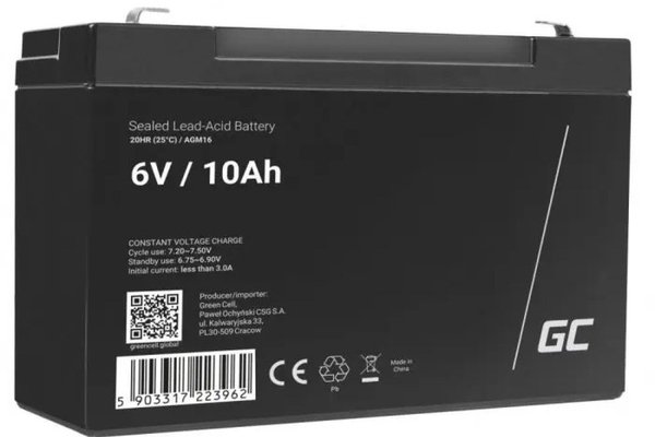 Acumulator plumb acid GreenCell 6V 10AH, terminal F1/T1, AGM16