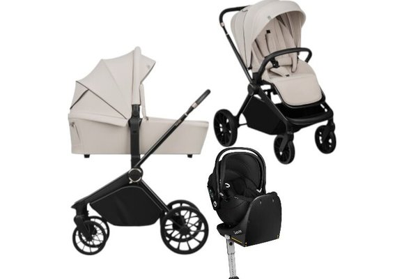 Carucior 4 in 1, Lionelo, Mika Plus, Cu scoica auto Moxie Black Carbon cu baza rotativa 360, Reversibil, Cu sistem de ventilatie 3D, Cu accesorii, Pana la 22 kg, EN1888-1 EN1888-2 EN1466 ECE R129, Bej