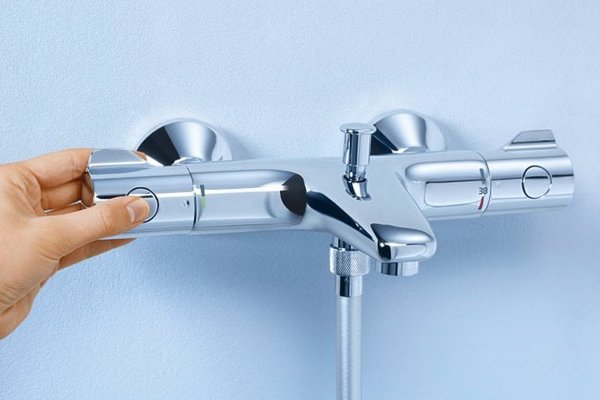 Baterie cada cu termostat Grohe Grohtherm 800, cartus termostatat, filtru impuritati, diverter, Crom-34567000