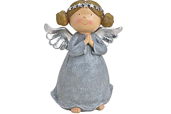 Ingeras decorativ gri argintiu Statueta Craciun 31 cm