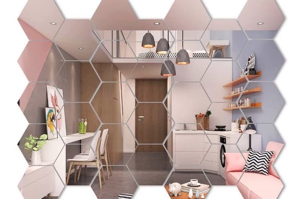Set 12 Oglinzi Decorative Autoadezive Hexagonale 20 x 23 cm