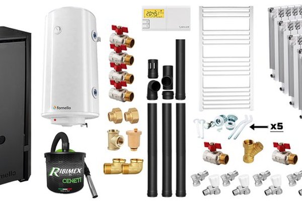 Centrala pe peleti Fornello EVA B Black 25 KW - Pachet complet cu accesorii si Wi-Fi
