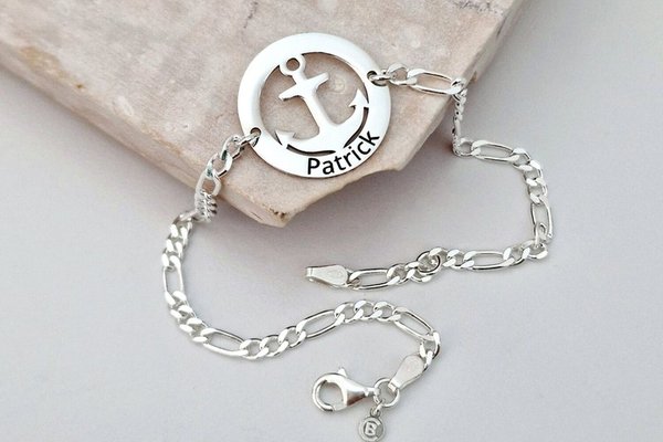 Bratara disc - Ancora si nume personalizat - Argint 925 - bratara barbati cu lant