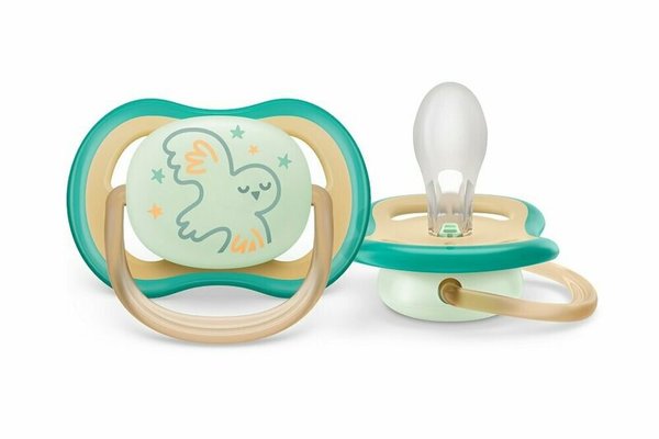 Suzeta bebelus, Philips Avent, Ultra Air, Ortodontica, Silicon moale igienic, Disc de protectie moale si flexibil, Fara BPA, 0- 6 luni+, Fosforescenta, 1 buc, Deco Verde