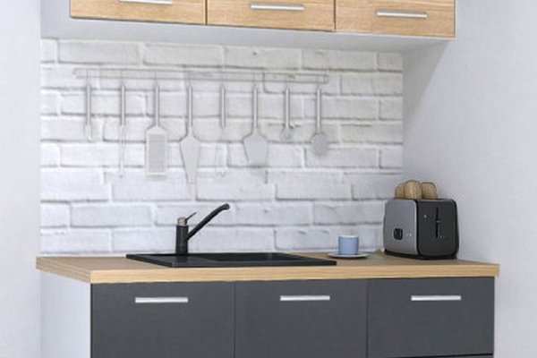 Set de bucatarie GERMANIA 120 cm, 4 corpuri, 1 sertar, blat gros antracit si sonoma