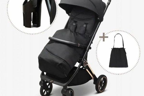 Carucior pentru copii Espiro Flame black 0-22 kg pliabil, cu suspensii, spatar reglabil, geanta, husa pentru picioare si suport pentru pahar