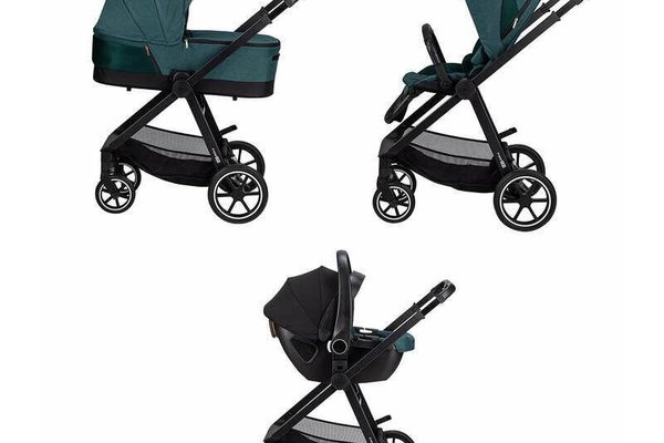 Carucior 3 in 1 FreeON Opty, Pana la 22 kg, Cu Landou si Scoica Auto ECE R129, Parte Sport Reversibila, Verde