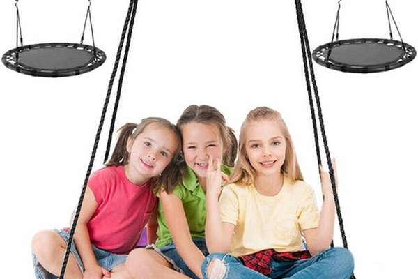 Leagan rotund tip cuib pentru copii, Kruzzel, cadru robust de 100 cm, capacitate 150 kg, black