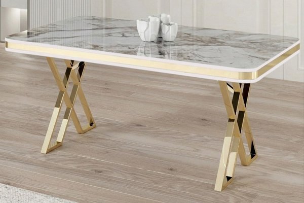 Masa alba cu aspect marmorat Lux, 160 x 80 x 74 cm
