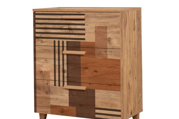 Comoda LEVA GRAVIS COLORBLOCK, 3 sertare, pin atlantic, 80x43x95 cm